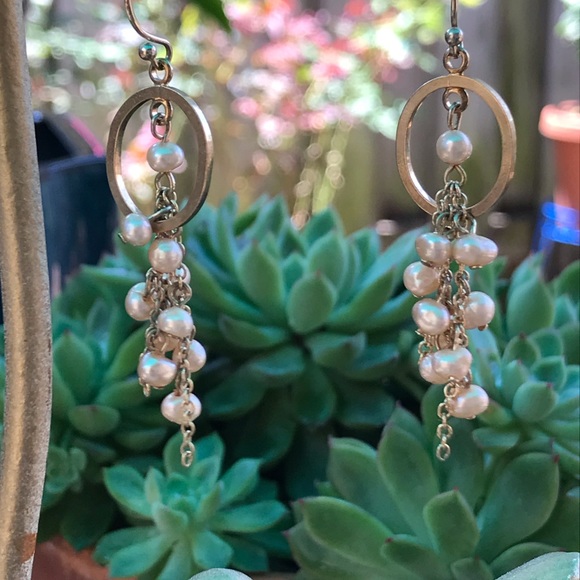 Goldtone and Pearl Dangle Earrings - Picture 5 of 5